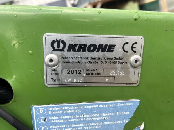 2012 Krone KW 8.82 Grass Tedder 8.8m 8 Rotor Good condition for age.